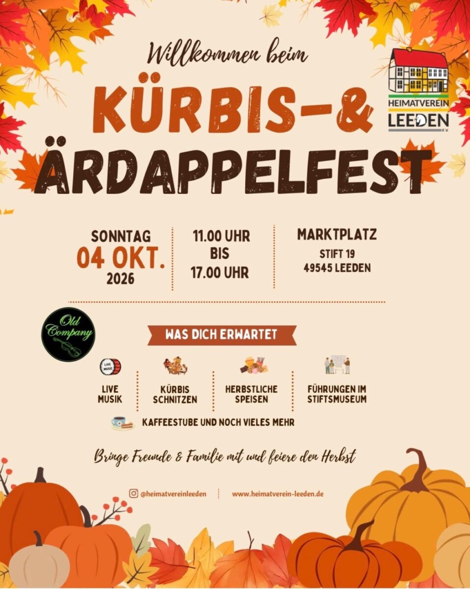 Du betrachtest gerade 04.10. Kürbis und Ärdappelfest des Heimatverein Leeden an der Remise